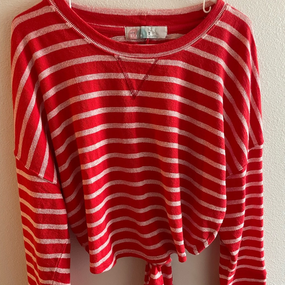 Free People Beach Open Back striped top bow tie back x small relaxed fit